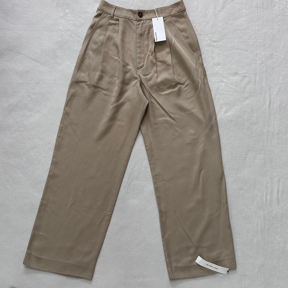 Reformation Mason Cropped Pant Light Khaki Size 0 Wide Leg NWT Minimalist Tencel - Picture 3 of 13